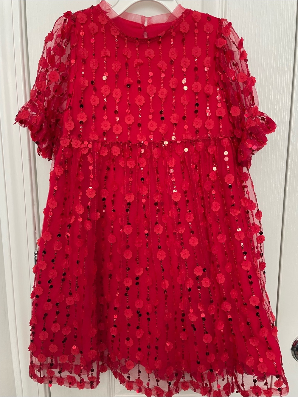 NEXT Red Floral Sequin Overlay Party Dress. Worn One Time, Like New.